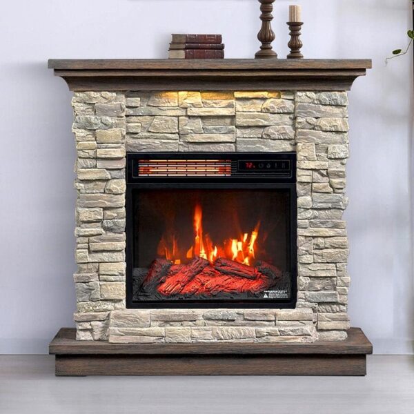 duraflame® Wall Mantel Electric Fireplace with Remote Control, Smoky Gray Stone - Image 5