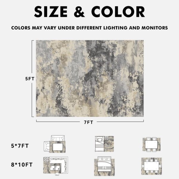 Area Rugs for Living Room Rug 5x7 Carpet-Rugs for Bedroom Abstract Modern Dining Room Rug Office Rug Low Pile Machine Washable Rug Non Slip Durable Grey Rug - Image 2