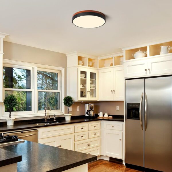 LED Ceiling Light Dimmable, Black and Wood Flush Mount Ceiling Light Fixture 5CCT in One, Minimalist Round Ceiling Lamp Modern Lighting for Kitchen, Bedroom, Hallway, Living Room, 15.7 Inch - Image 4