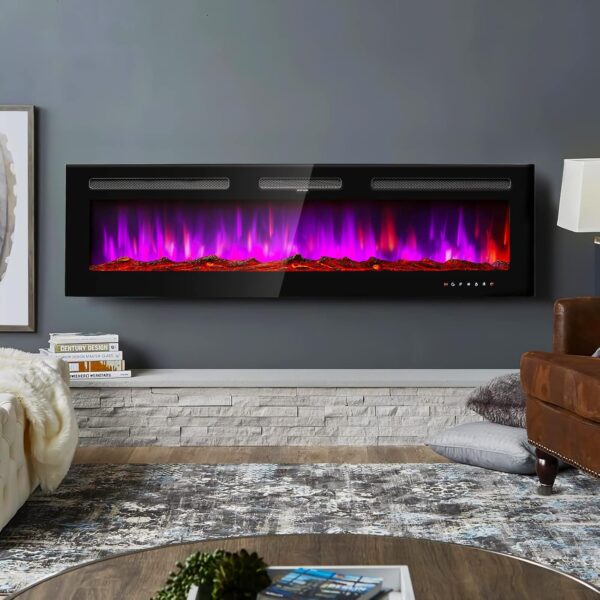 Electric Fireplace 50 inch with Remote Control and Touch Panel Control, Wall Mounted and Recessed Timer,12-Level Adjustable Flame Colors and Speed