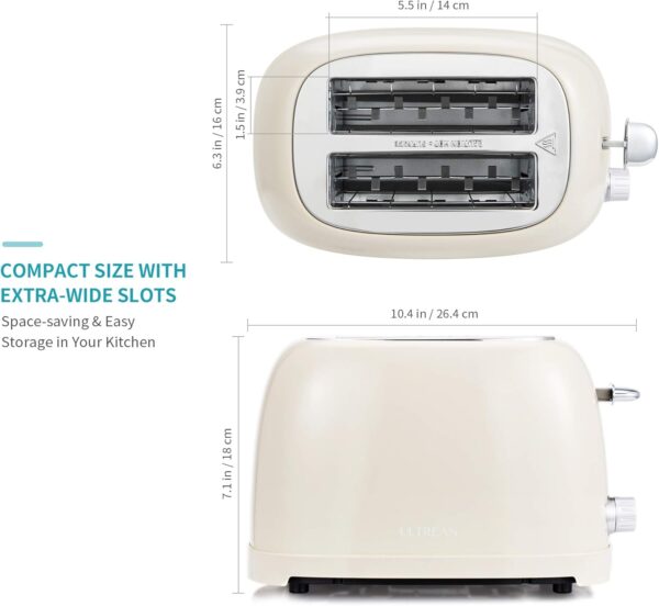 Ultrean Toaster 2 Slice with Extra-Wide Slot, Stainless Steel Toaster with Removable Crumb Tray, Small Toaster with 6 Browning Settings, Cancel, Bagel, Deforest Functions, 825 W - Image 7
