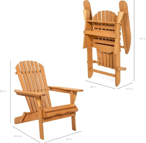 Best Choice Products Folding Adirondack Chair Outdoor Wooden Accent Furniture Fire Pit Lounge Chairs for Yard, Garden, Patio w/ 350lb Weight Capacity - Natural - Image 3