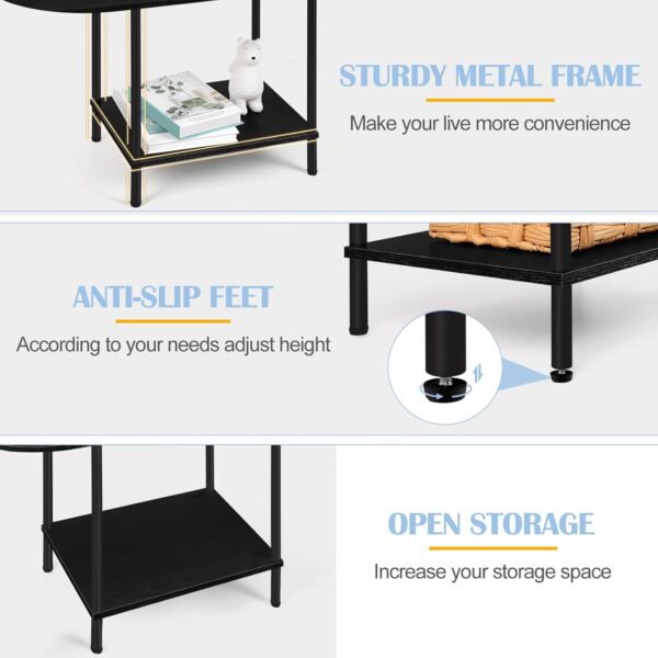 Black Coffee Table for Living Room, 2-Tier Small Oval Center Table, Mid Century Farmhouse Round Tea Table with Storage Shelf for Small Space, Home Office, Living Room - Image 5