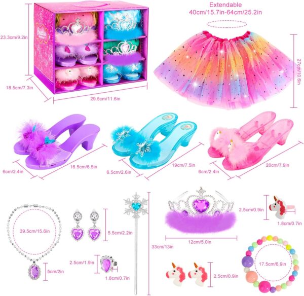 Princess Dress Up Shoes Set for Toddler Jewelry Boutique Kit, 3 Themes of Unicorn Mermaid Ice Princess Costumes Set, Pretend Play Gifts for Little Girls Aged 3-6 Years Old - Image 6