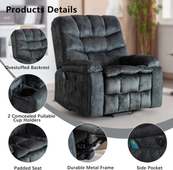 Phoenix Home Power Lift Chair with Massage and Heat for Elderly Recliner, Green Grey - Image 6