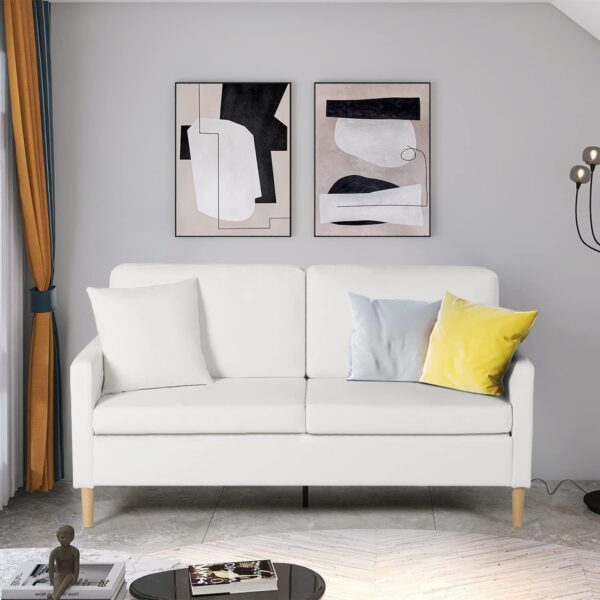 AILEEKISS 66" W Loveseat Sofa with 2 USB Mid Century Modern Love Seats PU Leather Furniture Tufted Upholstered Love Seat Couch for Living Room Office Apartment Bedroom (3-Seater, White) - Image 3