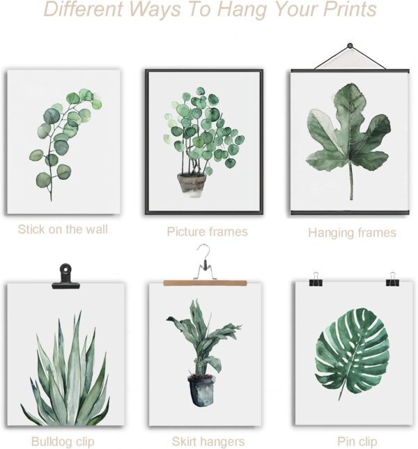 Jiovbiol Minimalist Green Wall Art Prints Set of 6，Boho Greenery Botanical Wall Decor，Leaves Paintings For Wall,Green Plant Posters Collage Set for Living Room(Unframed 8x10in) - Image 7