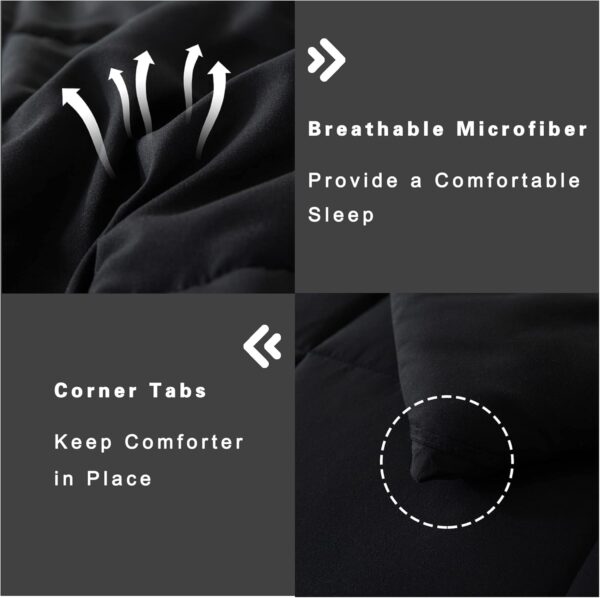 DOWNCOOL Queen Comforter Set -All Season Queen Bed Set with 2 Pillow Cases-3 Pieces Bedding Sets Queen -Down Alternative Black Comforters Queen Size(88"x90") - Image 5