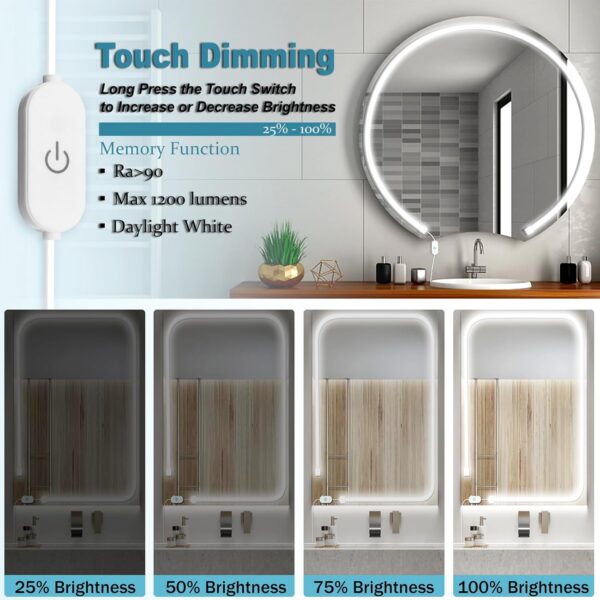 LED Vanity Mirror Lights, Hollywood Style Makeup Lights, 10FT/6000K/Dimmable/12V Adapter/Self-Adhesive Strip Lights for Mirror, Lighting for Makeup Vanity Table & Bathroom Mirror - Image 3