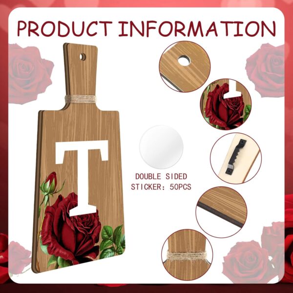 6 Pieces Cutting Board Kitchen Decor Red Rose Eat Sign Set Wooden Kitchen Knife Fork Spoon with Thankful Grateful Blessed Hanging Sign Rustic Farmhouse Wedding Wall Art for Wedding Home Decoration - Image 4