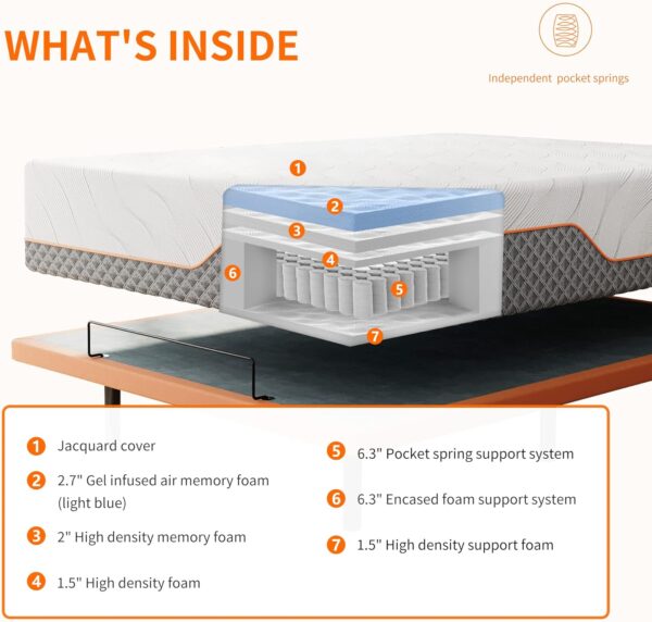 ESHINE Adjustable Bed with Matt Queen 2000 Series, Memory Foam Hybrid 14 Inch Matt Queen, Bluetooth App Control, 5 Minutes Installation, Head and Foot Incline - Image 2