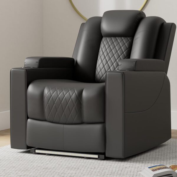 COMHOMA Power Recliner Chair PU Leather Electric Massage Recliner Sofa for Living Room Home Theater Seating with Cup Holders and LED Lighting (Black) - Image 2