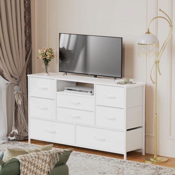 Furnulem White Dresser for Bedroom, Wide Chest of Drawers with Power Outlet for 55" TV Stand Entertainment Center, Deep 8 Drawers for Storage in Living Room,Entryway,Hallway,Closet(White) - Image 4