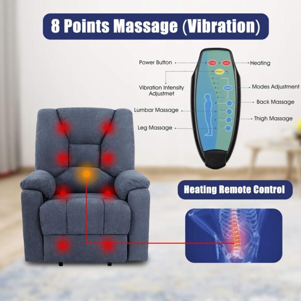 Power Lift Recliner Chair with Massage and Heat for Elderly, Microfiber Fabric Electric Lift Recliner Chairs for Seniors Home Living Room, Side Pockets,USB Port,Remote Control, Midnight Blue - Image 4