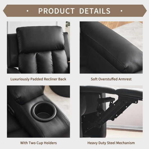 Furnimart Oversized Manual Recliner Chair, Faux Leather Chair with Chunky Overstuffed Cushion, Single Sofa Recliner for Adults for Home Theater Living Room Bedroom (PU Black) - Image 6