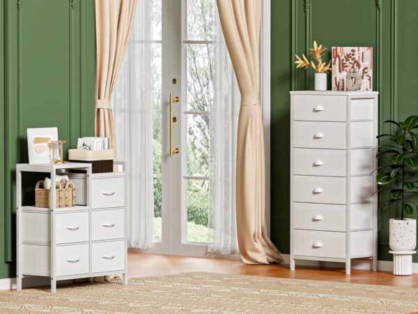 Furnulem White Tall Dresser for Bedroom,Vertical Storage Tower Unit and End Table with 6 Drawers, Nightstand Furniture with Fabric Drawer Organizer in Living Room,Closet,Entryway,Hallyway - Image 7