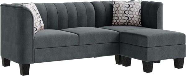 Meilocar 79” Sectional Sofa Couch, Convertible L Shaped Couch with Reversible Ottoman, Modern 3-Seat Sofa Sectional with High Armrest for Living Room, Office, Dark Grey - Image 6