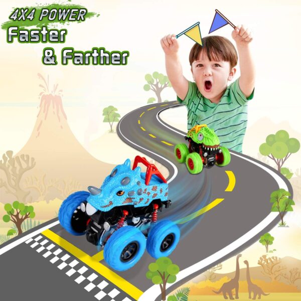 LODBY Dinosaur Toys for 2 3 4 5 Year Old Boys , Pull Back Vehicles Toys Monster Truck for Toddler Boys Age 2-4-6, Dino Cars for Kids 3-5 Year Old Christmas Birthday Gifts - Image 4