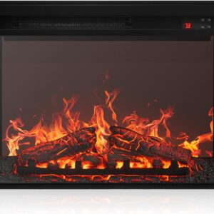 BELLEZE 23" Electric Fireplace Insert w/Fire Crackling Sound, Recessed Fireplace Heater with Remote Control, Indoor Fireplace Heater with Adjustable Brightness, Timer, Automatic Temperature Control
