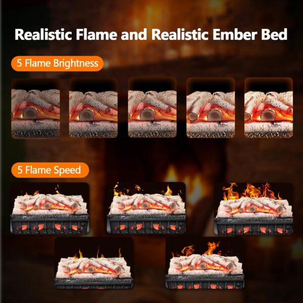 Electric Fireplace Log Set Heater, 21" Vintage Design Portable Freestanding Fireplace Log Heater,Realistic Flames,Overheated Protection,Realistic Ember Bed for Home and Office,750W/1500W - Image 4