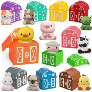 Learning Toy for Toddlers 1 2 3 Year Old, 10 Farm Animal Toys & 10 Barns, Counting, Matching & Sorting Montessori Educational Sensory Toys, Christmas Birthday Easter Gift for Baby Boy Girl 1-3