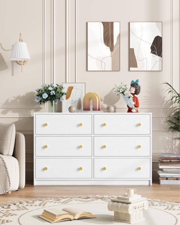 Nicehill Dresser for Bedroom with 6 Drawers, Fabric Storage Tower, Dresser & Chest of Drawers Organizer, Storage Cabinet for Hallway, Closets, Living Room,White Dresser Wooden（White） - Image 7