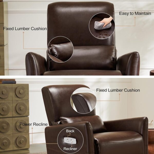 Power Rocker Recliner Chair Electric Reclining Swivel Chair for Adults,Upholstered Faux Leather Reclining Sofa Chair for Living Room, Brown - Image 4