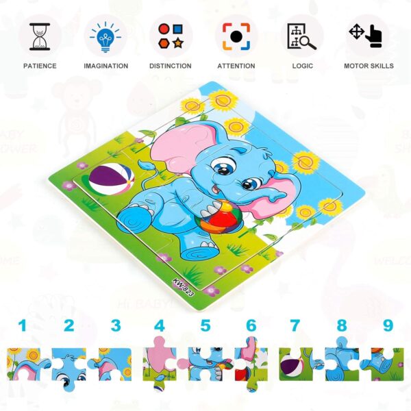 NASHRIO Wooden Puzzles for Toddlers 2-5 Years Old(Set of 6), 9 Pieces Preschool Educational and Learning Animal Jigsaw Puzzle Toy Gift Set for Boys and Girls - Image 4