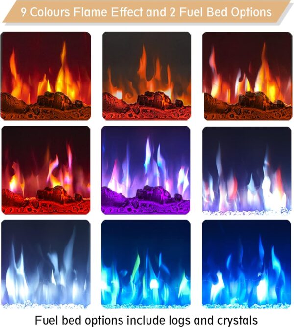 Efiretric® Grace 36" W 3 in 1 Electric Fireplace (EF449), Freestanding, Wall Mounted, Recessed, 9 Colors Flame Effect, TV Media Wall, Heater 750W/1500W, Remote Control - Image 5