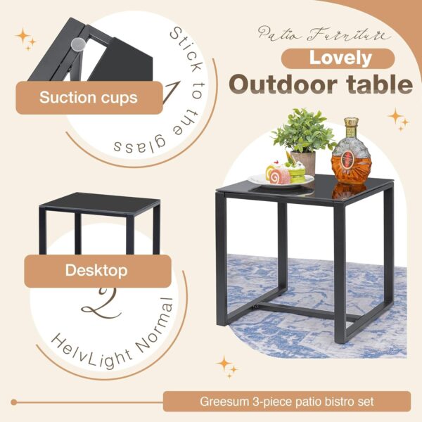 Greesum 3 Pieces Outdoor Furniture Set Patio Bistro Rocking Chairs with Glass Coffee Table for Pool Beach Backyard Balcony Porch Deck Garden, Gray - Image 7