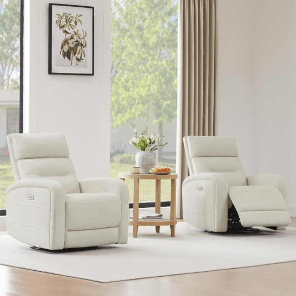Watson & Whitely Power Recliner Swivel Glider Rocker, Recliner Chairs for Adults, Small Recliner for Living Room, Fabric in Linen - Image 6