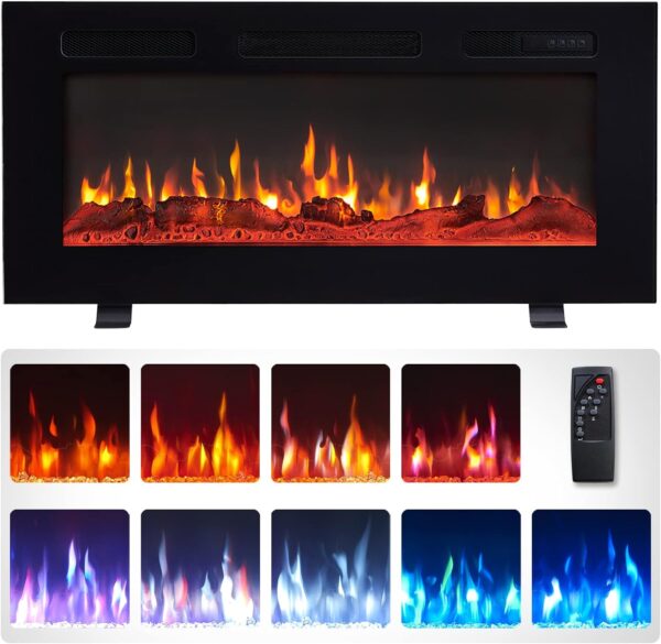 Efiretric® Grace 36" W 3 in 1 Electric Fireplace (EF449), Freestanding, Wall Mounted, Recessed, 9 Colors Flame Effect, TV Media Wall, Heater 750W/1500W, Remote Control