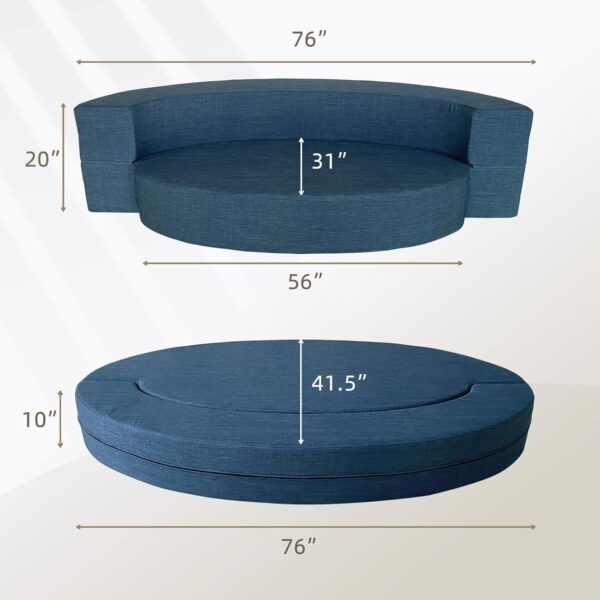ANONER Stylish Sofa Bed Memory Foam with 2 Pillows Fold Out Futon Sleeper Chair Couch for Livingroom Guest Bed, Washable Cover, Dark Blue - Image 3