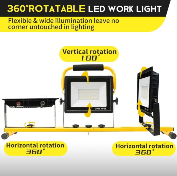 21000Lumen LED Work Lights with Stand: 3 Head Adjustable Work Light with Individual Switch - IP66 Waterproof Foldable Tripod Worklight with 16.4FT Cord for Indoor Outdoor Portable Lighting - Image 6