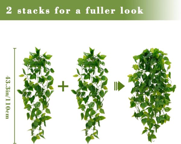 BLEUM CADE Fake Hanging Plants, 2pcs Artificial Hanging Plant, Faux Pothos Vines Hanging Plant Greenery for Wall Home Living Room Indoor Outdoor Decor (No Baskets) - Image 2