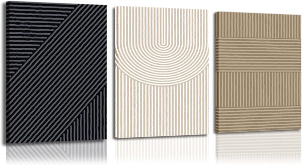yulihaz Boho Modern Wall Art Set of 3 Abstract Line Wall Decor Minimalist Neutral Canvas Pictures Beige Brown Black Poster Mid Century Painting Print Artwork for Bedroom Living Room Framed 12x16 in