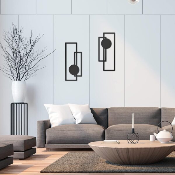 Peryiter 2 Pcs Small Metal Abstract Wall Art, 15.7" Metal Minimalist Wall Decor Single Line Art Metal Vertical Wall Sculptures Geometric Modern Hanging for Living Room Bathroom(Rectangular) - Image 3