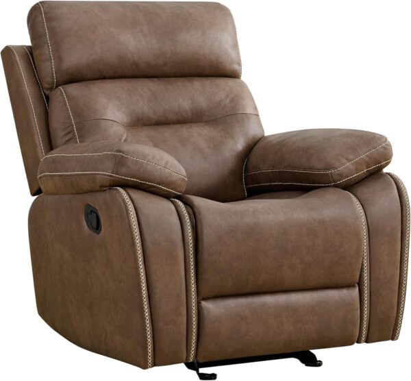 Manual Rocker Recliner Chair with Overstuffed Arms and Back, Faux Leather Single Sofa for Living Room Bedroom Home Theater Seating