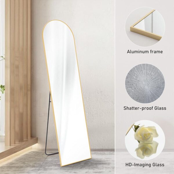 Sweetcrispy Arched Full Length Mirror 59"x16" Full Body Floor Mirror Standing Hanging or Leaning Wall, Arch Wall Mirror with Stand Aluminum Alloy Thin Frame for Bedroom Cloakroom Living Room,Gold - Image 4