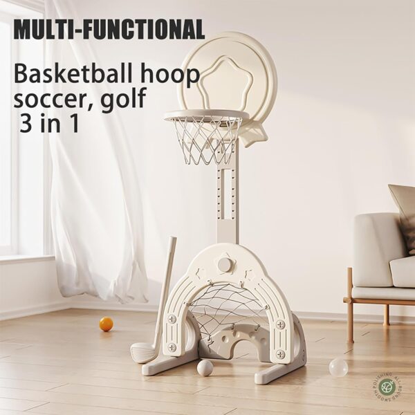 Kids Basketball Hoop, Toddler Sports Activity Center, Basketball Soccer Golf Game Set, Indoor Outdoor Basketball Hoop Set Adjustable Height Levels, Gift for Baby Toy for Baby & Toddlers (Grey) - Image 3
