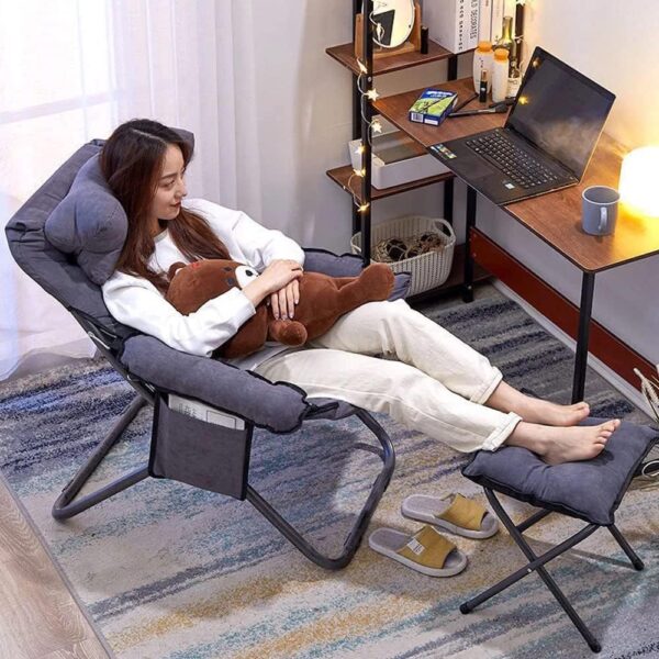 Modern Lazy Chair with Ottoman, Folding Lounge Reclining Sofa Chair with Armrest Comfy Lounge Chair Leisure Chair with Side Pocket for Bedroom, Balcony, Living Room, Office, Grey - Image 3