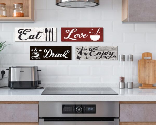 COLOR VALLEY ART - Red Kitchen Decor Accessories, Wall Art Red and Black, Eat Drink Love Wooden Signs for Dining Room (Classic Color) - Image 4