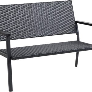 C-Hopetree Outdoor Loveseat Bench Chair for Outside Patio Porch, Metal Frame, Black All Weather Wicker