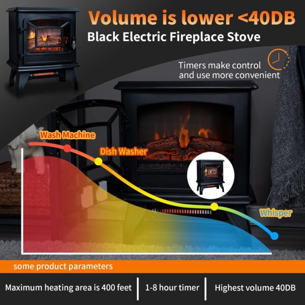 Electric Fireplace Stove, 17 inch Freestanding Infrared Electric Fireplace Heater with 3D Realistic Flame, 1400W Fast Heating for Office Living Room Bedroom, Black - Image 6