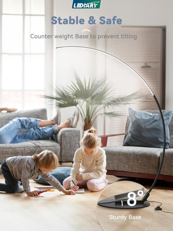 LEDIARY Arc Floor Lamp 65" Modern Standing Lamp with Remote, Black LED Arch Lamps for Living Room Bedroom Office, 3 Color Temperature & Stepless Dimmable Arched Reading Lamp - Image 6