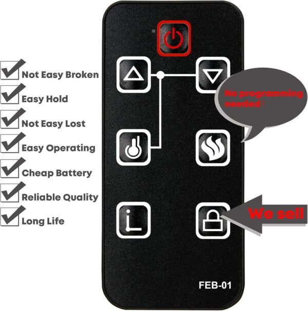 Replacement for FEBO Flame Electric Fireplace Remote Control ZHS-30-A 13IN-30-054 - Image 2