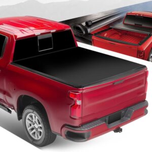 Auto Dynasty Soft Roll-up Truck Bed Tonneau Cover Compatible with Chevy Silverado GMC Sierra 1500 5.8Ft Fleetside/Styleside Bed 2007-2018, Matte Black