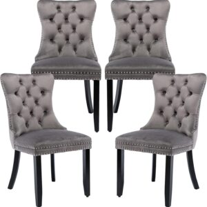 Gray Velvet Dining Chairs Set of 4, Kitchen & Dining Room Chairs Set of 4, Tufted Dining Chairs, Velvet Upholstered Dining Chairs, Solid Wood Frame (Gray, 4 Pcs)