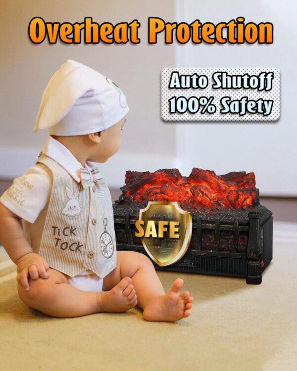 Electric Fireplace Logs Heater, Fireplace Insert with Realistic Fake Fire, 4 Flame Brightness, Remote Control, 8H Timer, Overheat Protection, Ember Bed Heater for Living Room, Christmas Decor, 1500W - Image 6