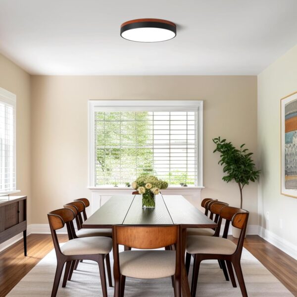 LED Ceiling Light Dimmable, Black and Wood Flush Mount Ceiling Light Fixture 5CCT in One, Minimalist Round Ceiling Lamp Modern Lighting for Kitchen, Bedroom, Hallway, Living Room, 15.7 Inch - Image 5